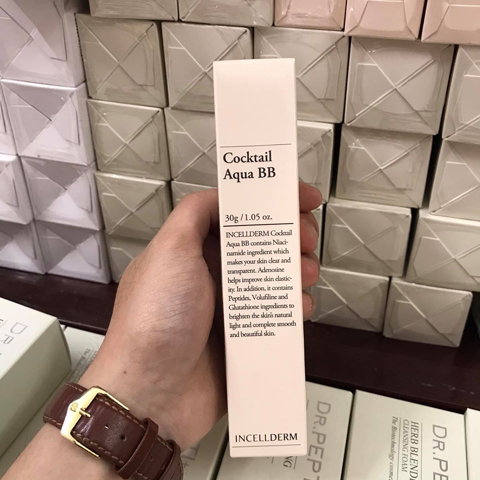 KEM NỀN CHIẾT XUẤT RAU MÁ MỎNG NHẸ - DƯỠNG TRẮNG COCKTAIL AQUA BB INCELLDERM 30G CHÍNH HÃNG - 5146