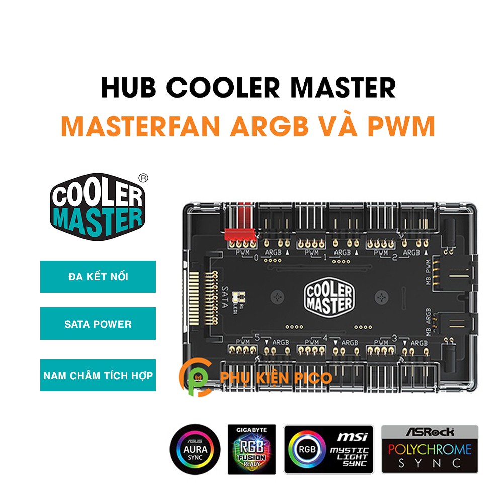 Hub Cooler Master Masterfan ARGB và PWM - Hub chia 6 cổng ARGB và 6 nguồn fan Cooler Master