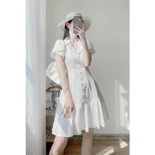 [JAMELA] Đầm cổ vest nút bọc may hai lớp thiết kế cao cấp