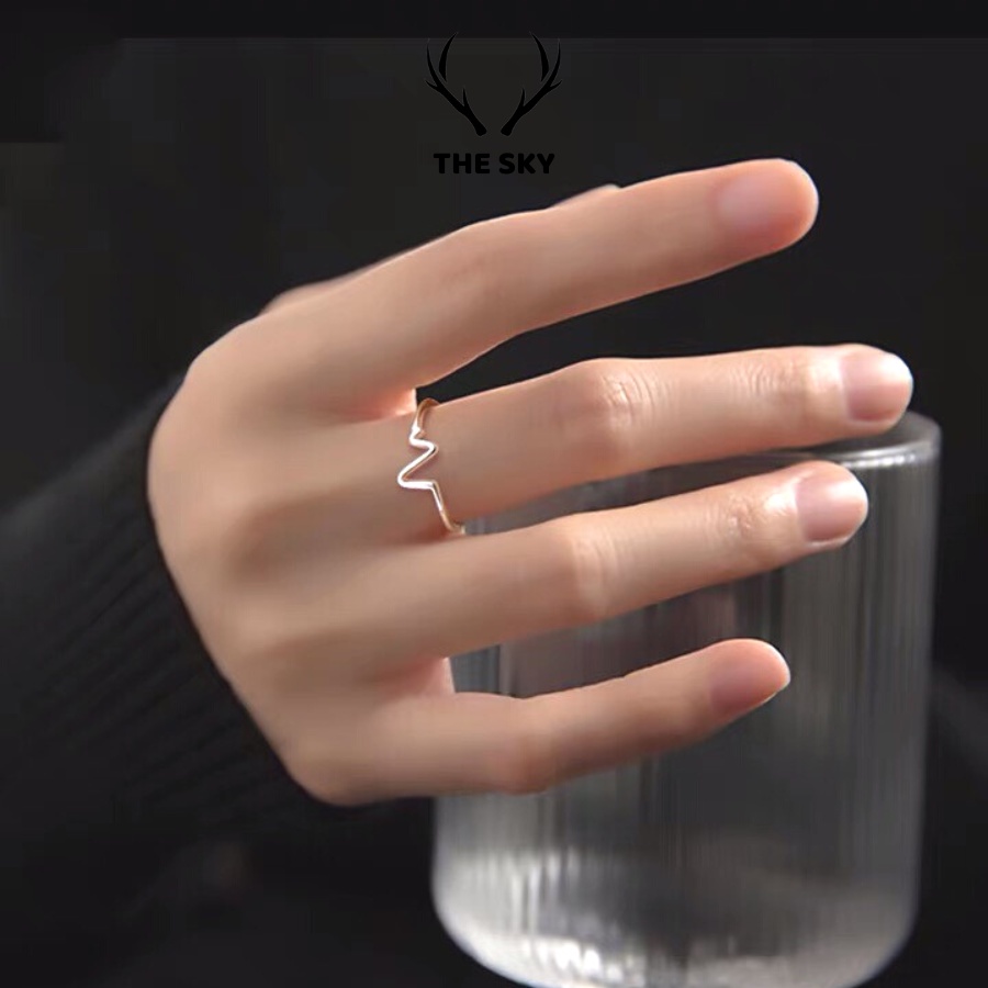 Nhẫn Bạc Nữ THE SKY NB12 Mẫu Trơn Hình Sóng To Freesize