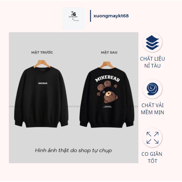 Áo Nỉ SWEATER MIKENCO Mikebear, Áo Nỉ Dài Tay Form Rộng Oversize Unisex Nam Nữ, Chất Nỉ dày dặn cao 