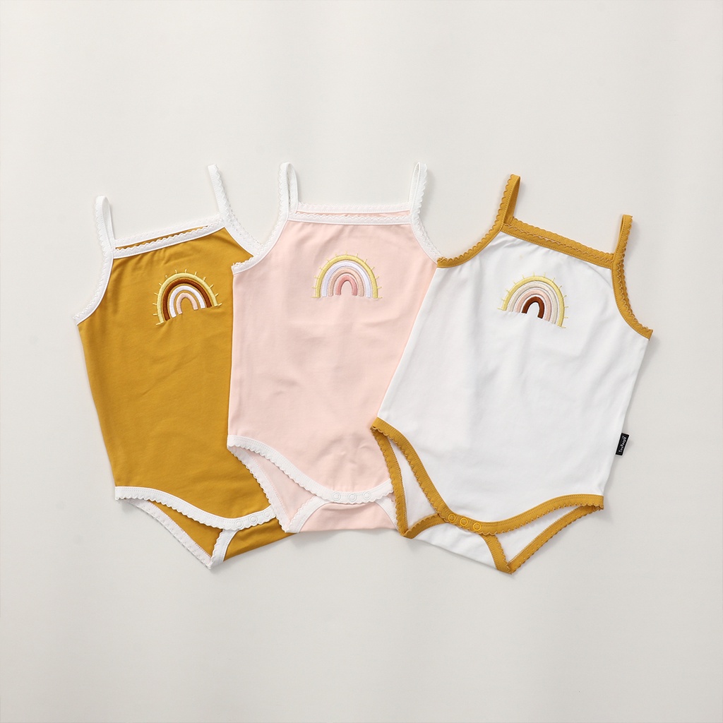 Áo Liền Quần Cotton Hai Dây Thêu Hình Cầu Vồng Cho Bé Gái