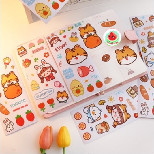 Sticker Hình Hổ Con/ Em Bé/ Thỏ/ Gấu Dán Trang Trí Cốc Giữ Nhiệt/ Điện Thoại/ Vở Viết Chống Thấm Nước Dễ Thương