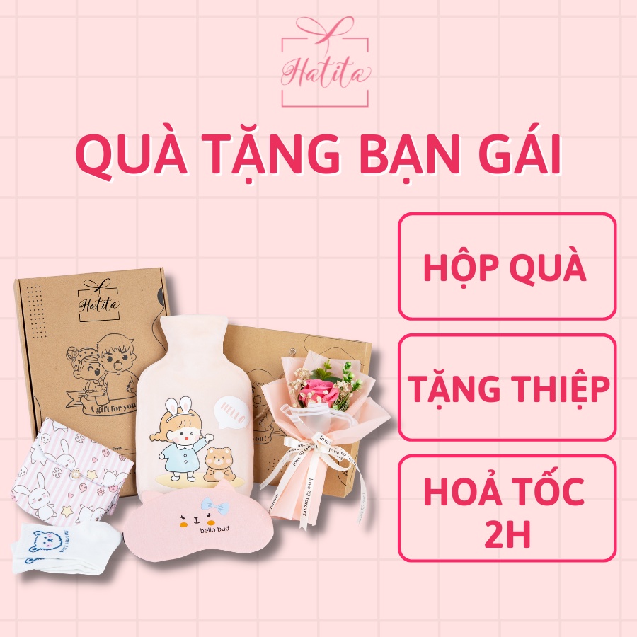 Túi chườm nóng đau bụng kinh Hatita Hello girl 1000ml - 5 Món sưởi ấm giữ nhiệt giảm đau bụng Quà tặng bạn gái, 20-10