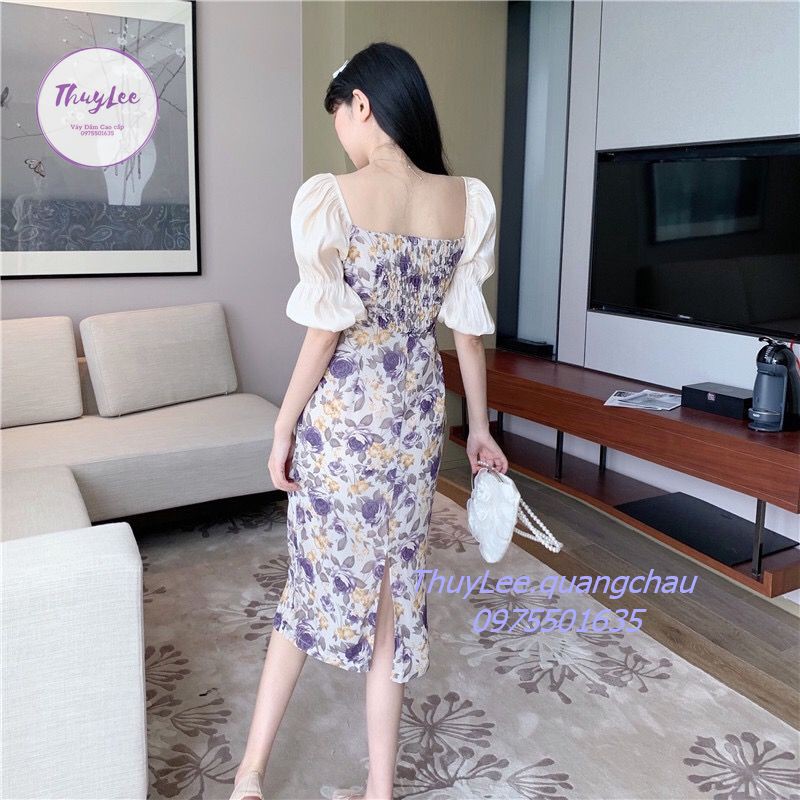 Đầm Ôm Body Tay Bồng Kết Hợp Với Họa Tiết Hoa | BigBuy360 - bigbuy360.vn