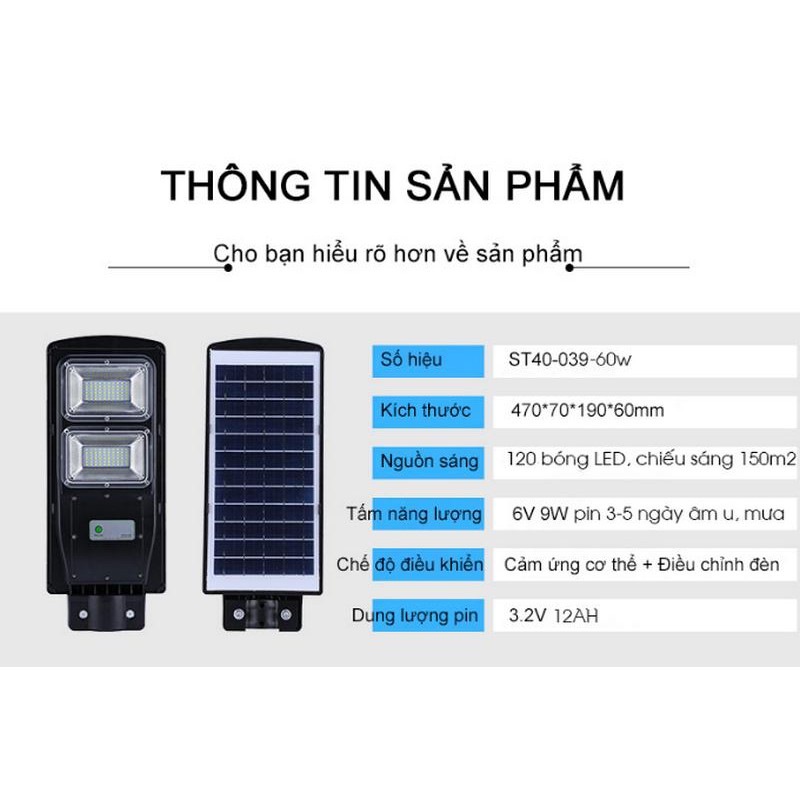 Đèn treo năng lượng mặt trời 60W (có cán đèn 40cm) - Home and Garden