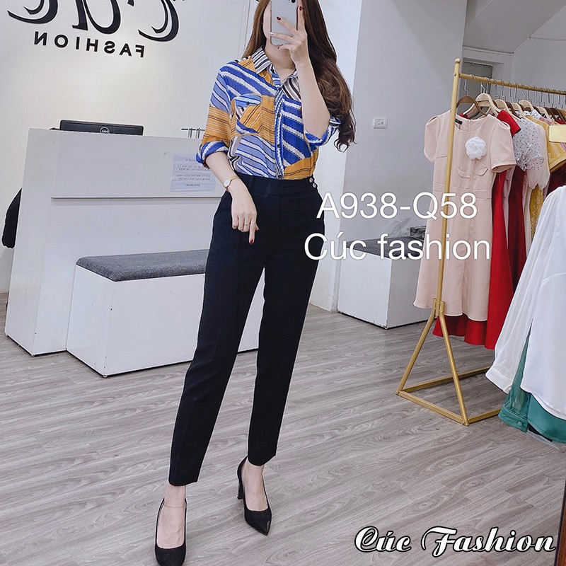 Quần bagy nữ công sở cao cấp đẹp Cúc Fashion Q58 quần baggy cạp vắt