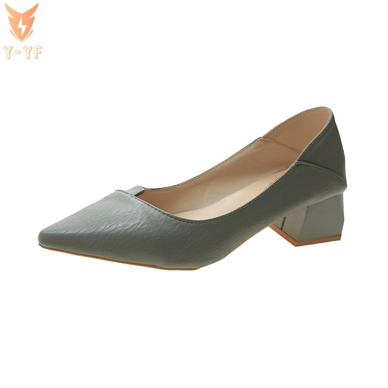 [High quality]Work shoes female black 2021 new autumn pointed shallow mouth mid-heel thick heel high heels professional all-match single shoes