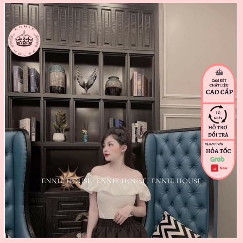 Áo Trễ Vai Bèo Ngực Tay Bồng Màu Trắng Chất Liệu Cotton Pha Ennie Có Ảnh Cận Chất CD033