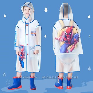 Áo mưa vải EVA trong suốt cao cấp hình người nhện Spiderman viền xanh cho bé trai (S,M,L,XL) - 98P4NDF20320S