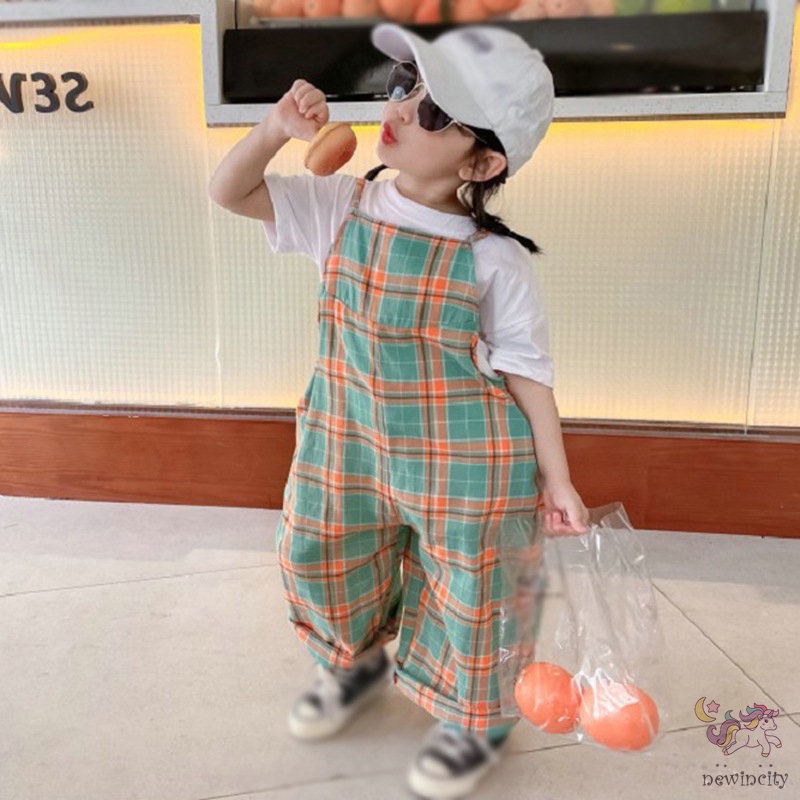 Áo liền quần không tay kẻ sọc caro phong cách Hàn Quốc thời trang cho bé gái