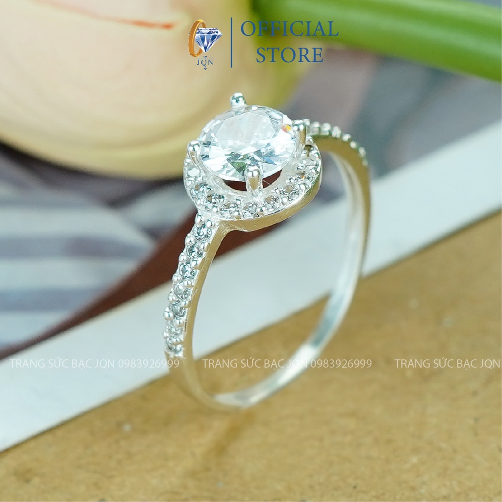 Nhẫn Bạc Nữ JQN Nhẫn Mặt Đá Tròn Trẻ Trung N88