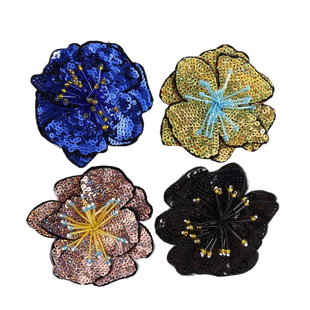 2 Miếng Vá Quần Áo Thêu Hoa Lớn Đính Kim Sa Lấp Lánh