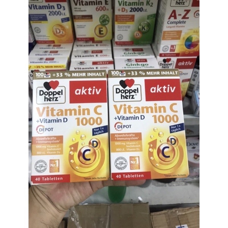 Viên uống bổ sung vitamin C và vitamin D Doppel herz aktiv Hàng Đức