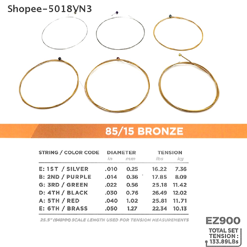 Bộ 6 Dây Đàn Guitar Bằng Đồng EZ890 - EZ930 85 / 15 Shopee-5018VN3 One