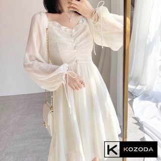 Đầm Trắng Váy Dự Tiệc dạ hội hàng thiết kế dài công chúa có lớp lót vải voan xòe xếp ly đẹp Kozoda D7