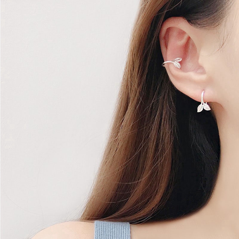  Khuyên tai xi bạc kiểu móc thiết kế hình lá cây phong cách Hàn Quốc cho nữ