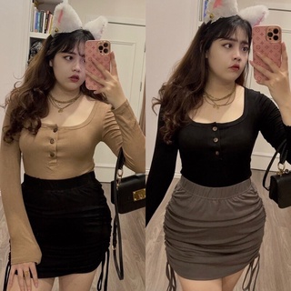 Áo thun cổ vuông nút gỗ nhím bigsize