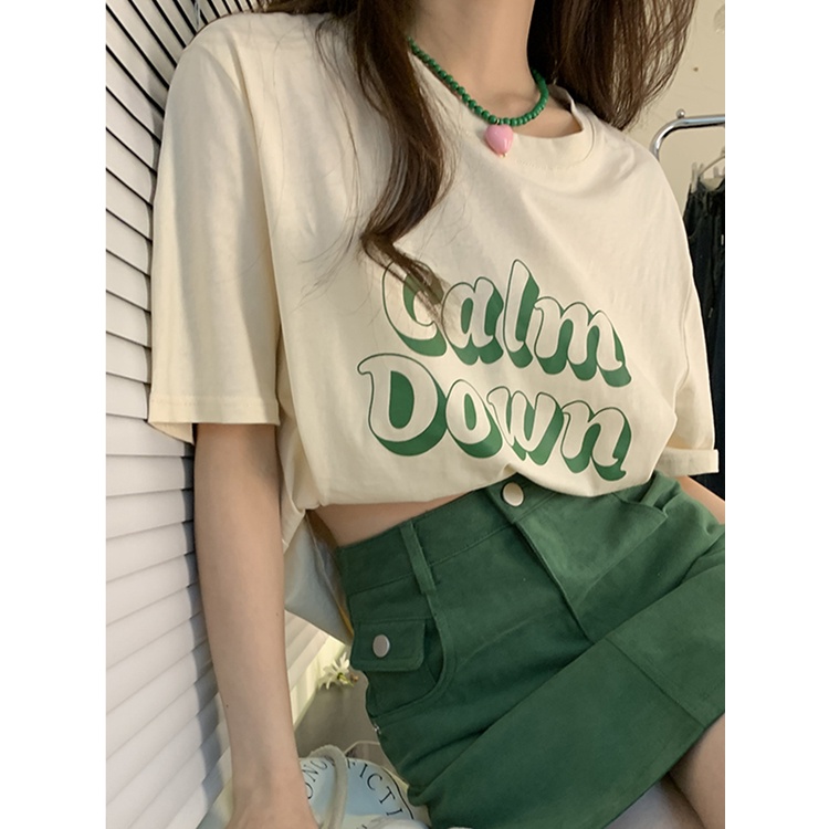 Áo Thun Nữ Ngắn Tay Cổ Tròn In Chữ Thời Trang