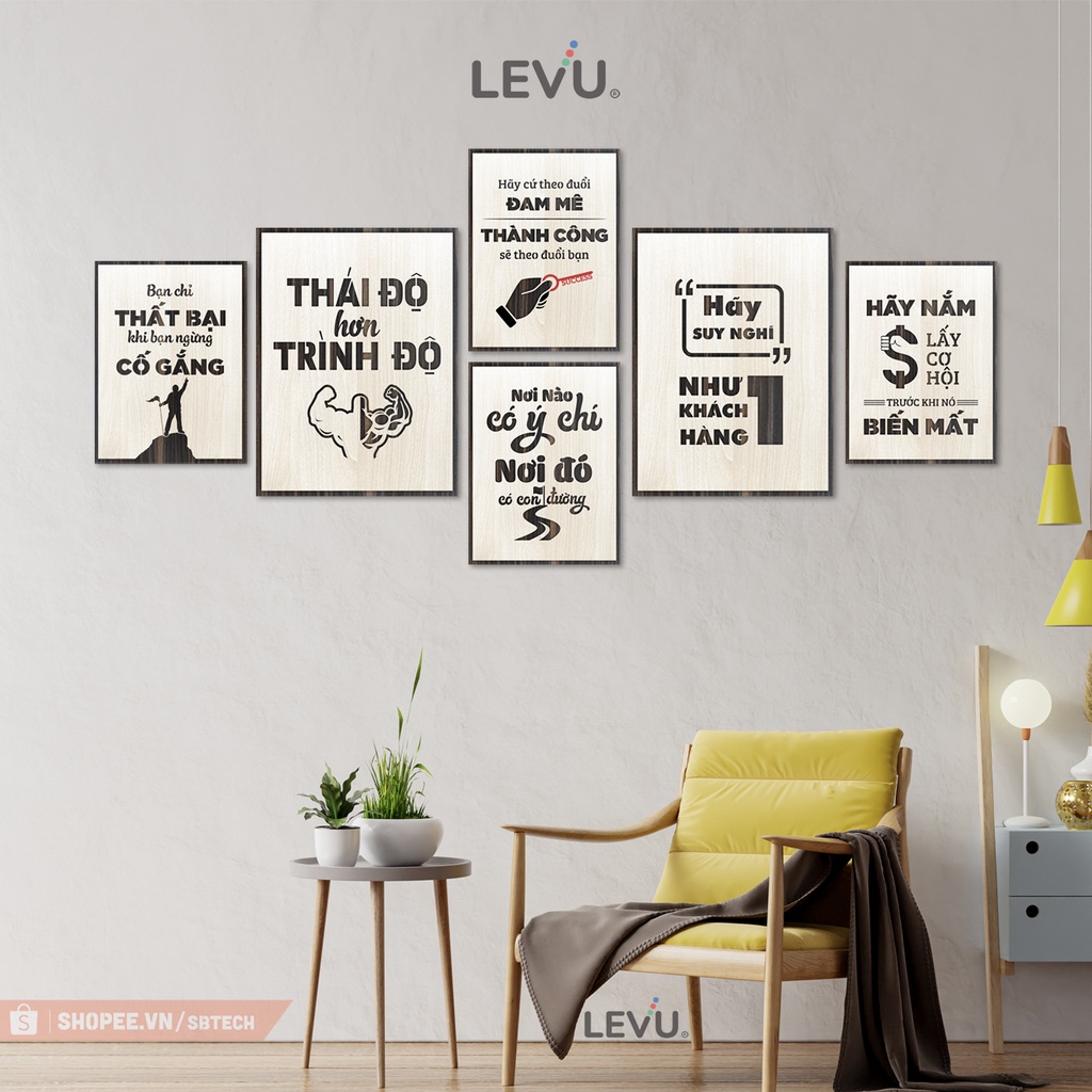 Bộ tranh động lực 6 tấm treo tường trang trí SB6N combo tranh treo tường gỗ 6 tấm