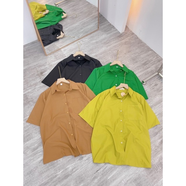 (Ảnh thật) Áo sơ mi cộc tay trơn 5 màu oversize