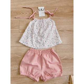 Bộ BG áo hai dây hoa nhí quần hồng ZARA