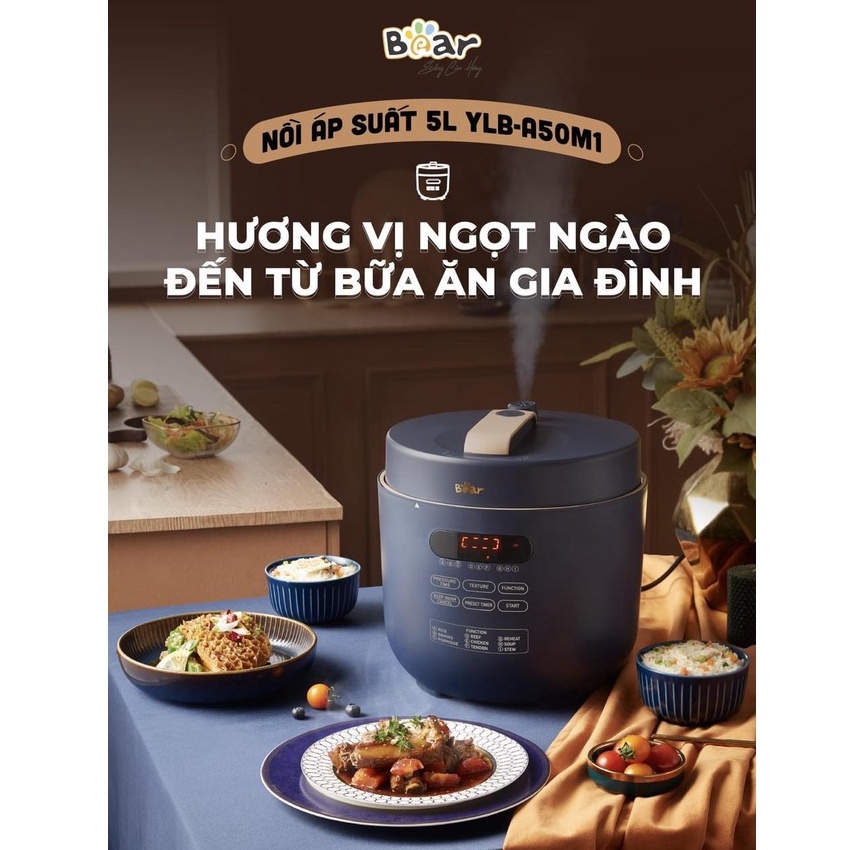 Nồi áp suất điện , nồi cơm, hầm cháo đa năng dung tích 5L Bear YLB-A50M1