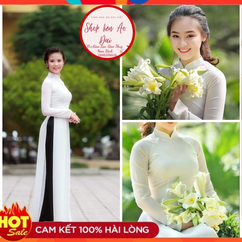 Áo dài trắng truyền thống học sinh, sinh viên thiết kế cổ 2 phân, tay dài chất vải lụa mềm mại bay tà