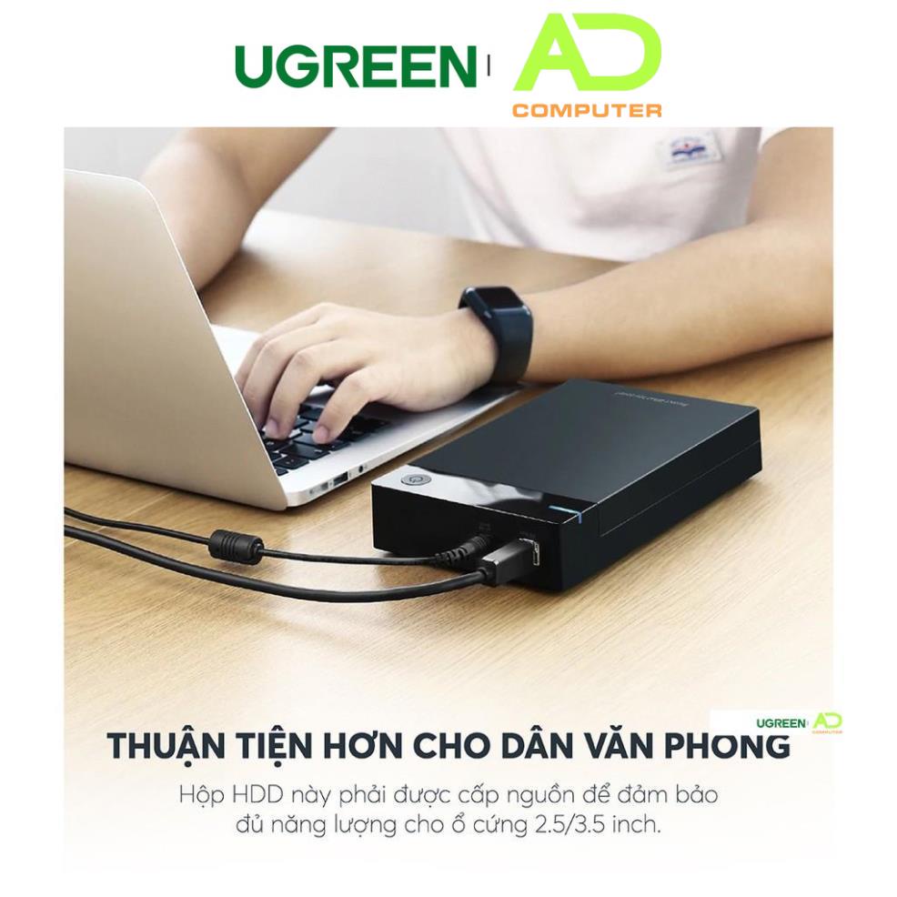 Vỏ hộp đựng ổ cứng SATA 3.5, 2.5 inch, dài 30-50cm UGREEN US222 hỗ trợ 10TB, USB 3.0