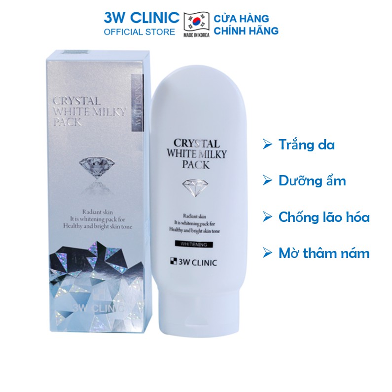 Kem Ủ Trắng Da Body Nâng Tone Crystal White Milky Body Lotion 3W Clinic Hàn Quốc giúp trắng da / dưỡng ẩm 200ml