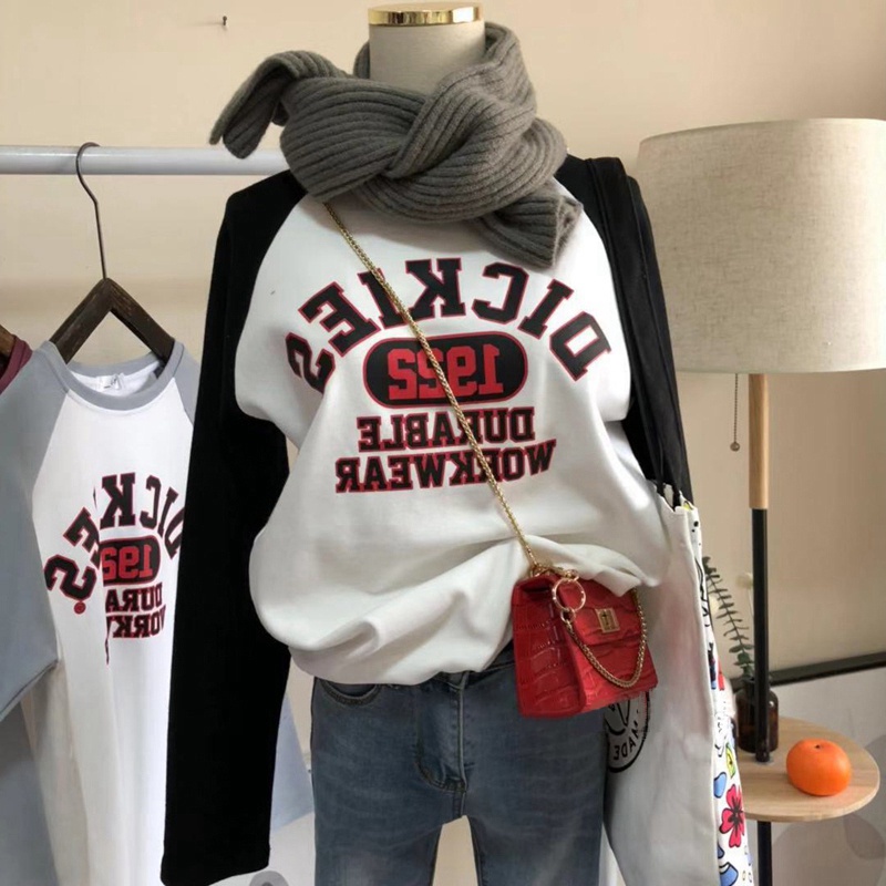 SUXI Áo thun tay dài cổ tròn thiết kế mới thời trang mùa thu theo phong cách Hàn Quốc dành cho nữ