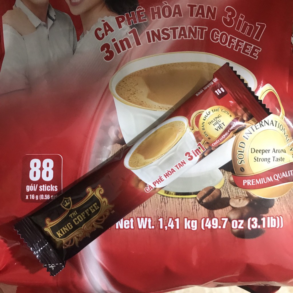 Giá sỉ - sẵn có King Coffee Cà Phê Hòa Tan 3in1 Bịch 88 gói sticks