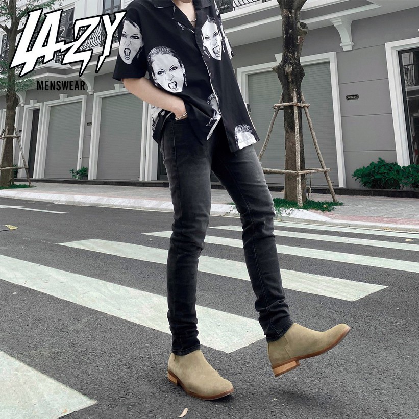 Quần Jean Nam Streetwear LAZY BOUTIQUE Màu Xám Xước - Form Slimfit - Jean Thun Co Giãn.