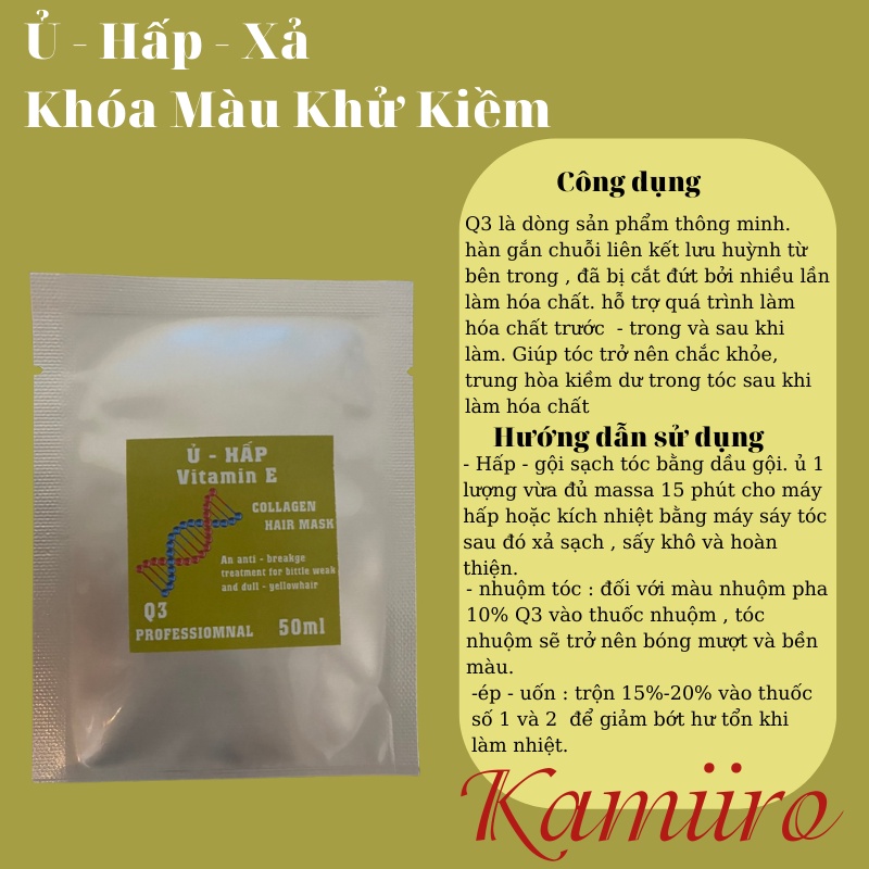 Hấp - Ủ - Xả Khóa Màu, Khử Kiềm Dành Cho Tóc Làm Hóa Chất Q3 Vitamin E Giúp Tóc Mềm Mượt, Bền Màu, Giảm Thiểu Hư Tổn