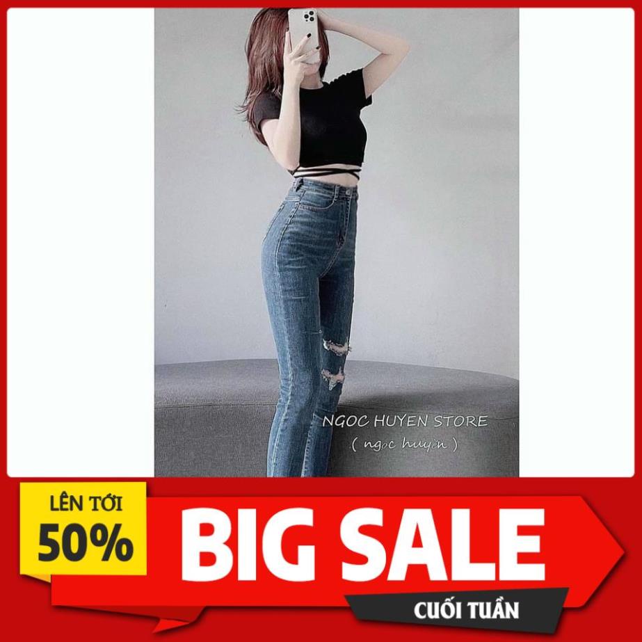 Quần Jean Nữ Đùi Xước ❤ Quần Bò Nữ Cạp Cao Ống Bó DH22