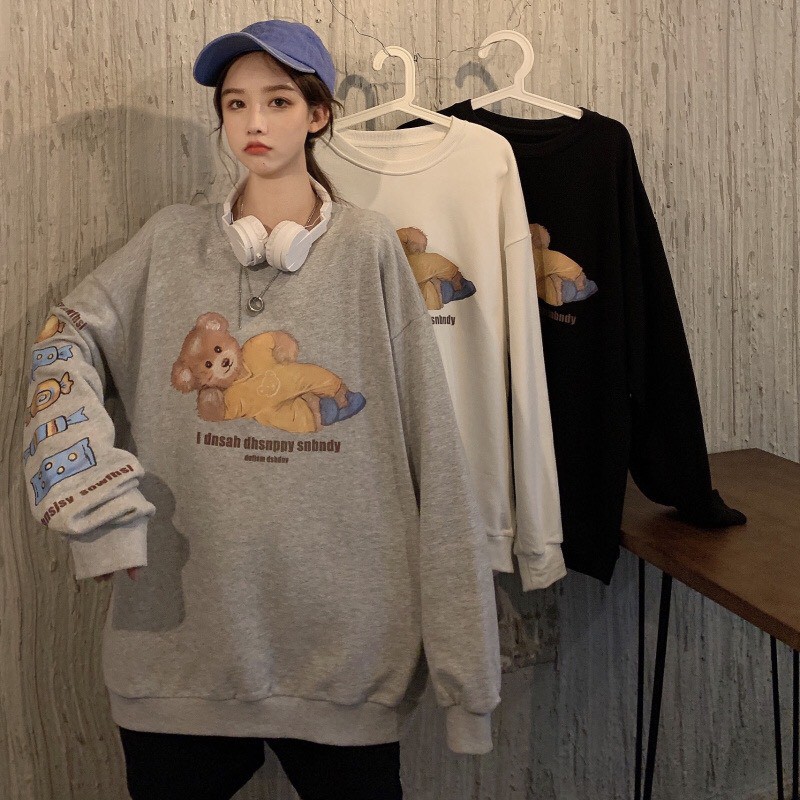 Áo sweater nam nữ form rộng in gấu dễ thương - 4young mall