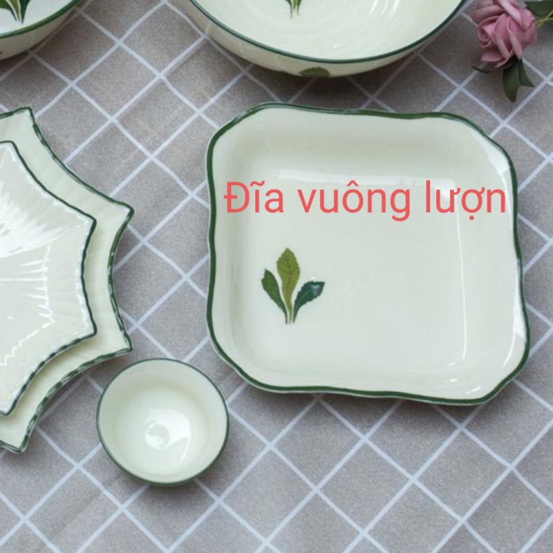 Bán lẻ bát đĩa vẽ ngò gai men kem.Hàng sứ Bát Tràng.