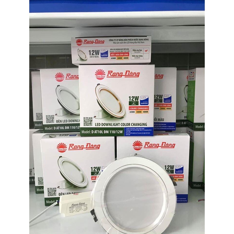 Giá rẻ số 1_Đèn LED Âm trần Downlight Đổi màu 3 chế độ Rạng Đông 12W D AT10L ĐM 110/12W Viền trắng , viền vàng viền bạc