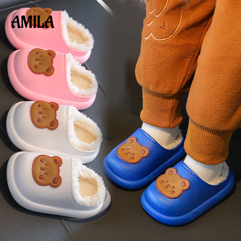 Dép AMILA vải cotton gót vừa họa tiết hoạt hình dễ thương cho bé trai và gái