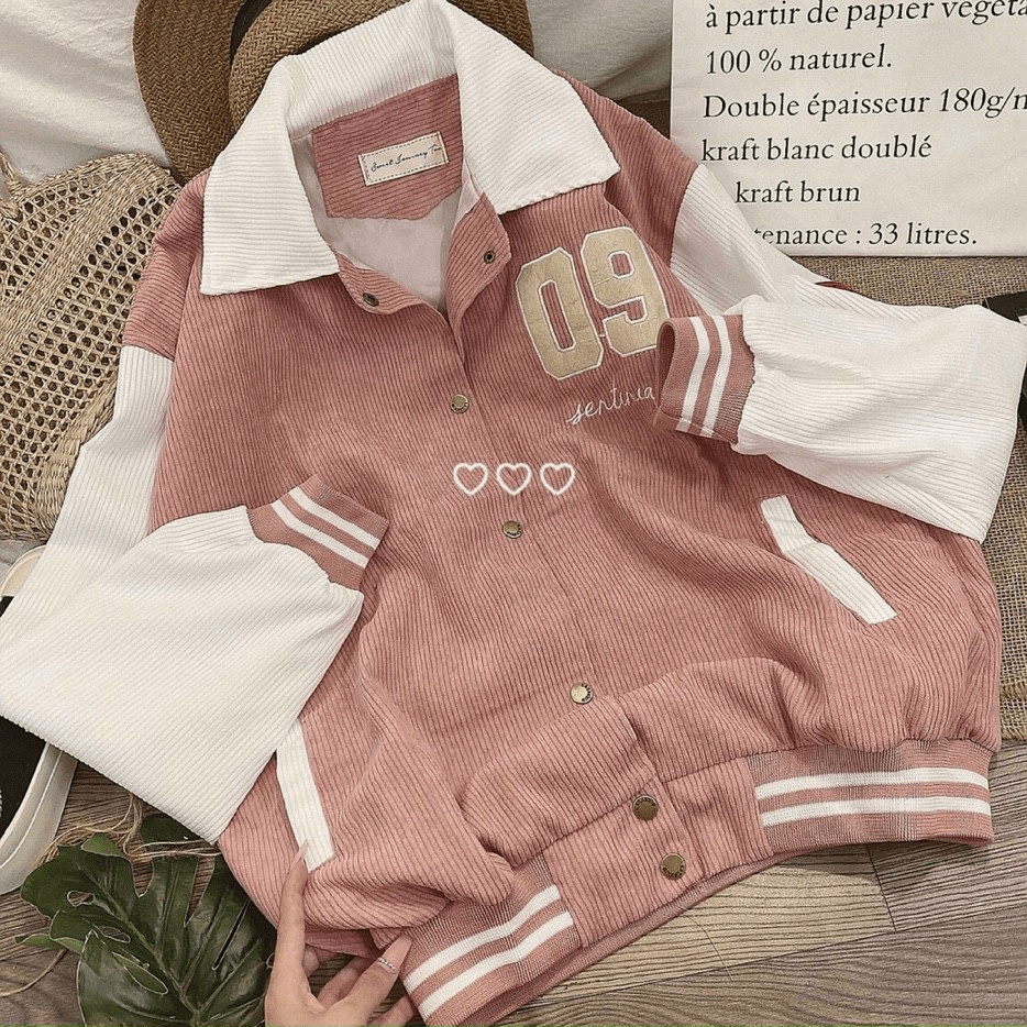 Áo Khoác Nhung Nữ Cổ Sơ Mi 09 Nút Bấm Chất Nhung Tăm 2 Lớp Phối Logo Form Chuẩn Mặc Thoải Mái [NEW UNISEX]