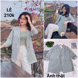 Áo khoác vest blazer kẻ xanh mint siêu đẹp có video