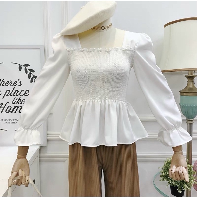 Áo kiểu nữ, áo kate, áo tay dài [ kèm hình thật