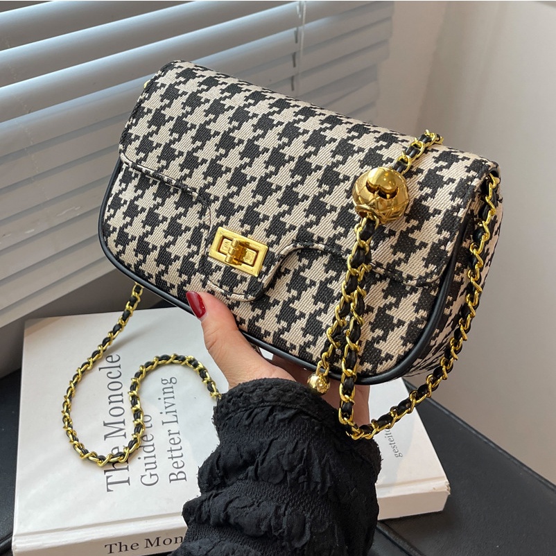 Túi Đeo JASMIN NOIR Chéo Canvas Nắp Gập Phối Dây Xích Thời Trang Dành Cho Nữ