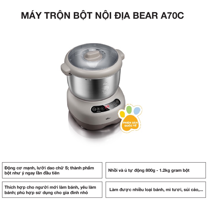 [Mã 155ELSALE giảm 7% đơn 300K] Máy trộn bột nội địa Bear A70C1