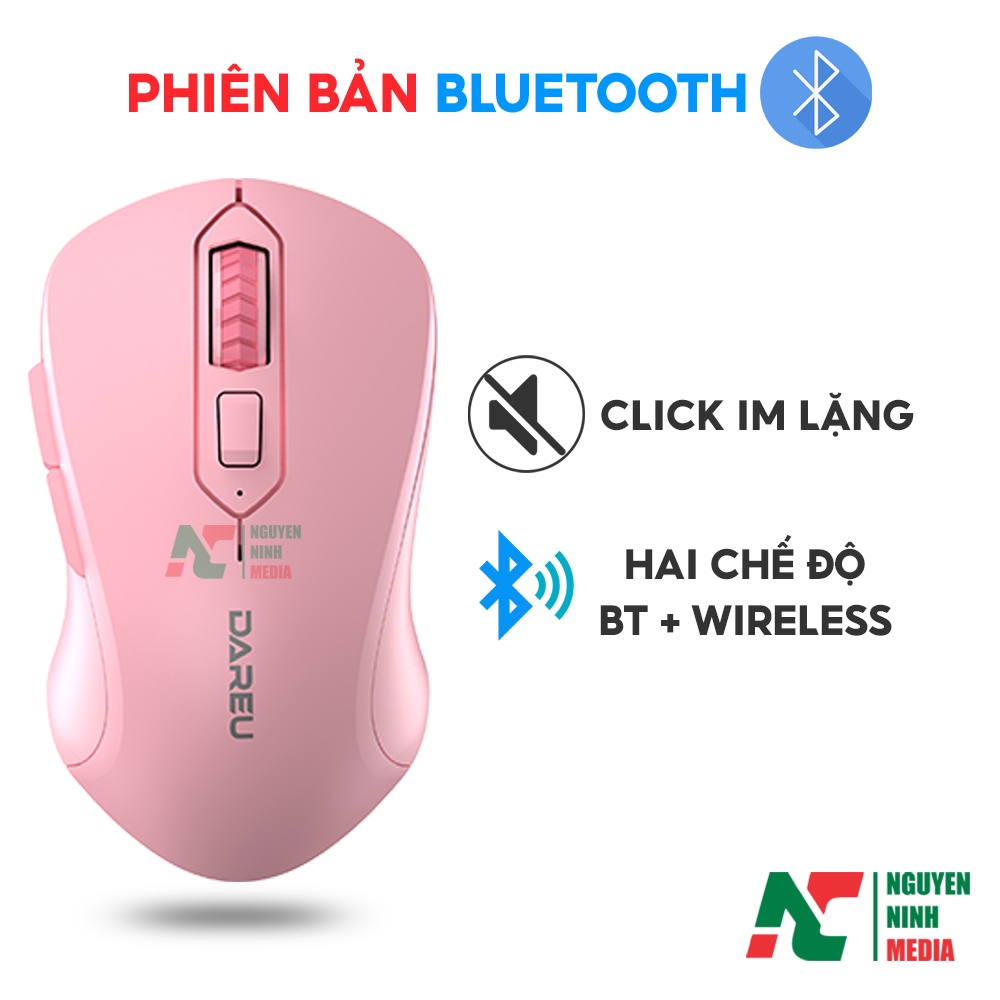 Chuột Bluetooth Dareu LM115B Pink (Màu Hồng) - Kết Nối Điện Thoại, iPad, Macbook - Hàng Chính Hãng