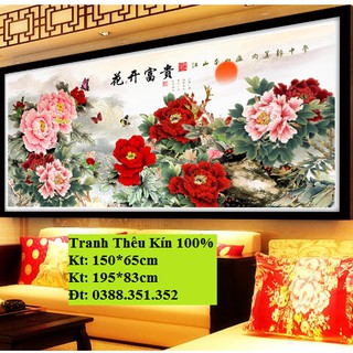 Tranh thêu chữ thập hoa mẫu đơn tuyệt đẹp MN0054 MN0055 E27
