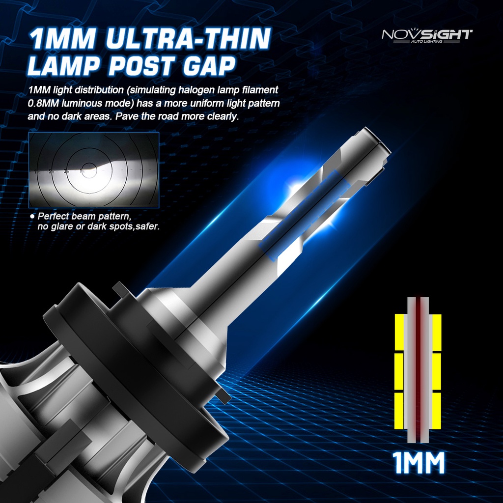 Set 2 đèn pha LED NOVSIGHT N55 20000LM 70W 6500K H11 H4 H7 cho xe hơi