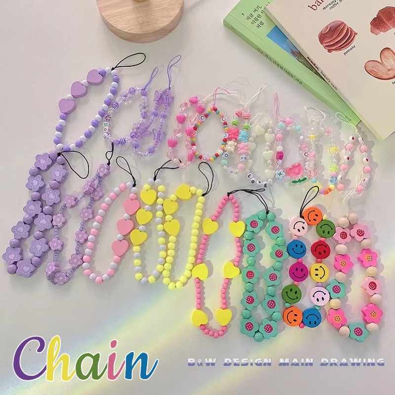 Dây Đeo Điện Thoại Chuỗi Hạt Hình Hoa/Trái Tim Nhiều Màu Xinh Xắn