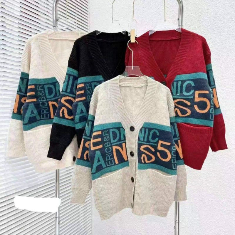 Áo Khoác Len Cardigan Phối Chữ Cổ V Cài Khuy Tay Dài Thời Trang Thu Đông Hàn Quốc | Vui Vẻ Shop