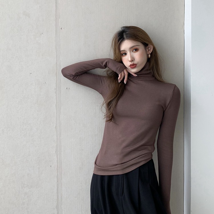 Cocory vn Áo thun dài tay co giãn thời trang dễ phối cho mùa đông